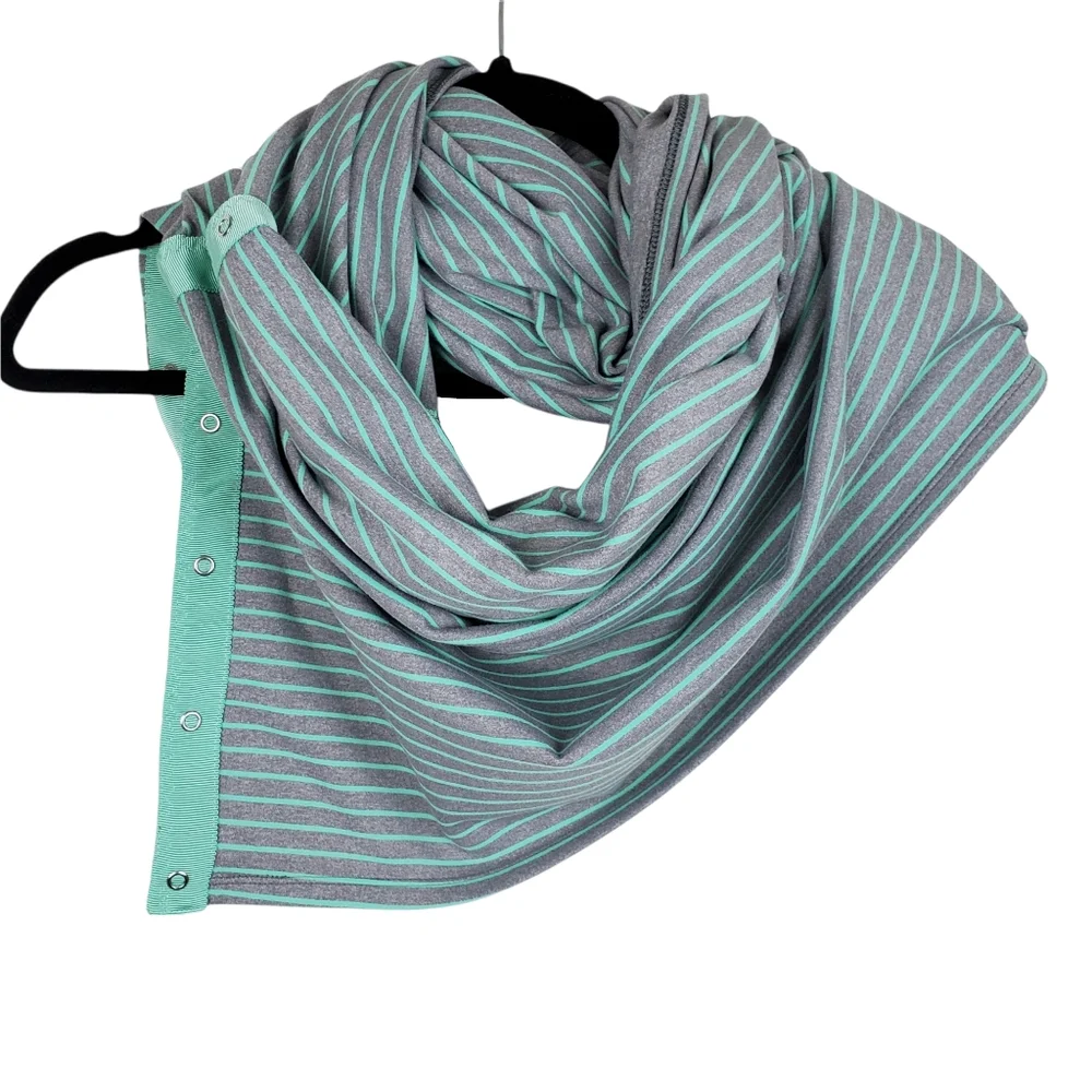 Lululemon Athletica Vinyasa Grey Mint Green Stripe Snap Button Scarf Size OS